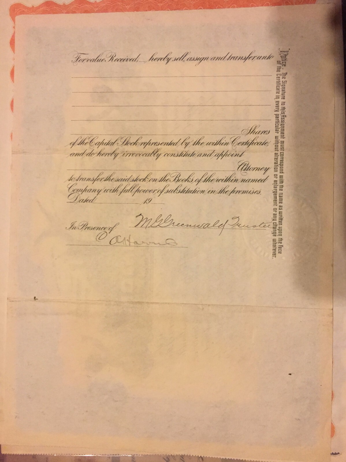 PALMER UNION OIL STOCK. CERTIFICATE UNIQUE NOT CANCELLED