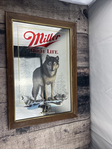 Vintage Miller High Life Timber Wolf Wisconsin Beer Mirror . Great