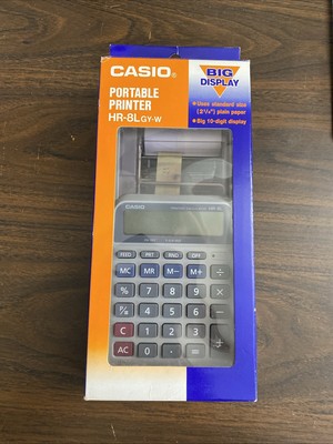 CASIO Portable Printer Calculator In Original Box HR-8LGY-W Battery Operated