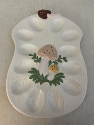 Merry Mushroom Style Deviled Egg Dish Vintage Handmade Ceramic! 12 