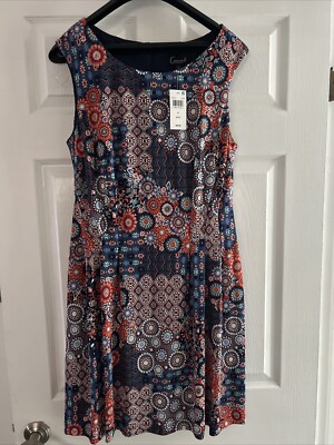 Connected Apparel Jersey  Dress Multicolor Print Sleeveless Sz 12 New W Tag $69