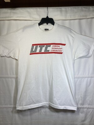 VTG 80s UTC Uniroyal Technology Corporation Single Stitch T-Shirt Sz XL White