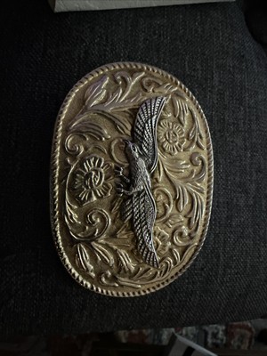 Oval Eagle Belt Buckle Floral Western Cowboy Style 3D Silver/Gold Vintage