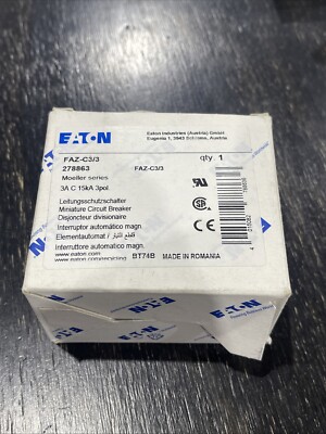 New Eaton FAZ-C3/3 278863 Moeller Mini Circuit Breaker 3A 15kA 3P Module Unit