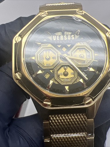Pre-owned Versace Versus  Palestro 45mm Ip Yellow Bracelet Chronograph Watch Vsp393421.