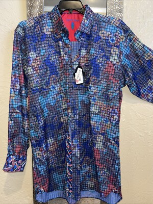 Visconti Black Dress Shirt XLT Tall  Multicolor, Colorful, Paisley flip cuff