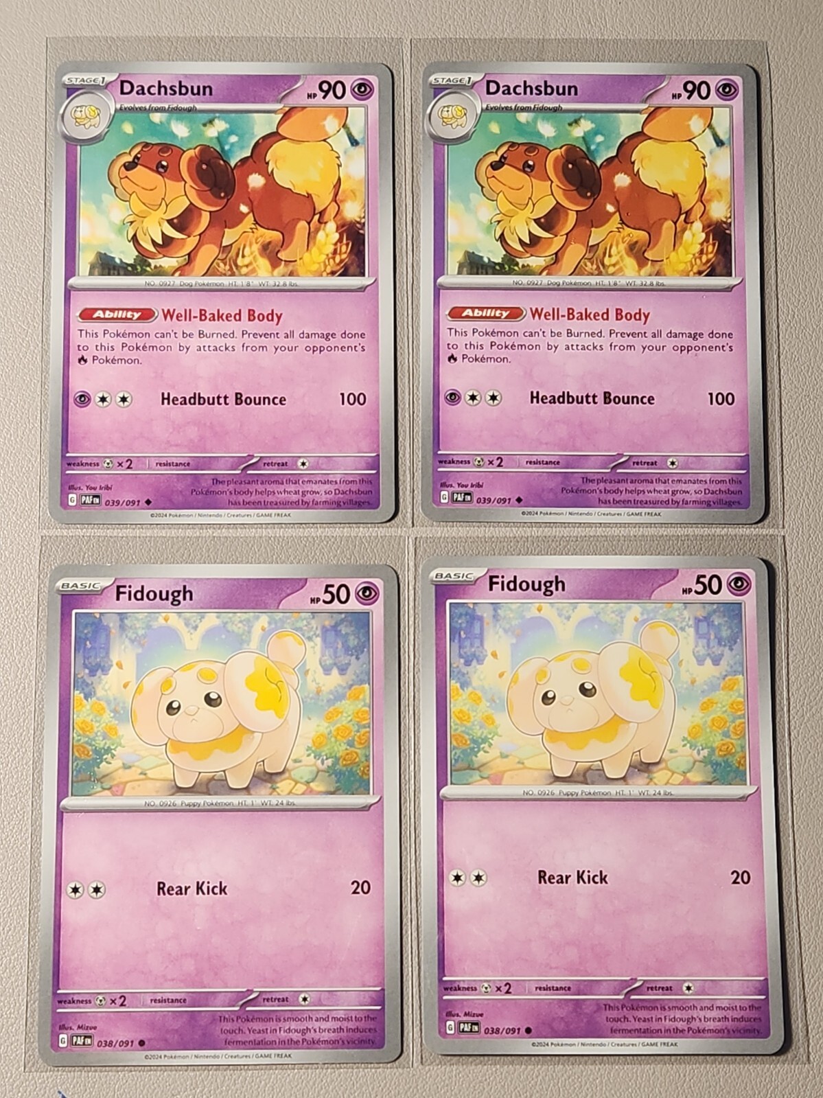2x Dachsbun 039/091 & 2x Fidough 038/091 Pokemon card SV