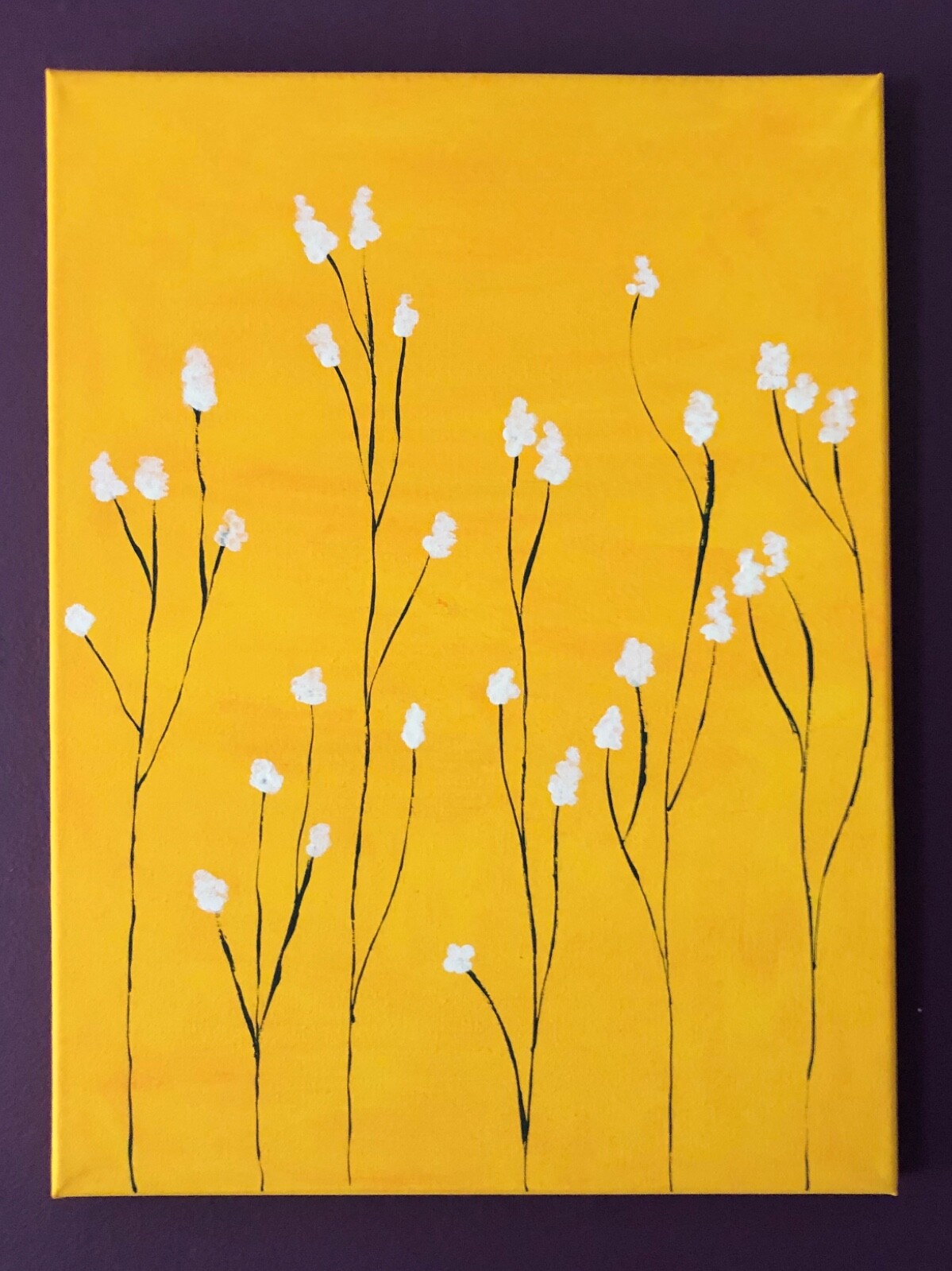 16x12in Acryllic on Canvas Painting Flowers White Yellow Black
