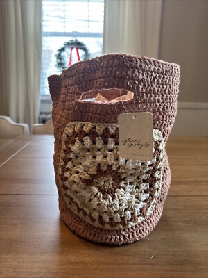 Free People Bohemian Lightweight  Pink Beach Bag  Tote Bag Yarn Crochet