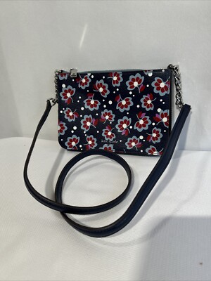 Kate Spade Leather Eva Seaside Blooms Chain Crossbody Bag Navy Multicolor Floral