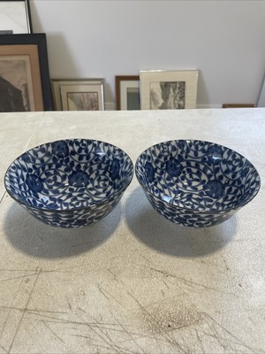 TWO Japanese Ume Plum Blossom Ramen Noodle Soup Bowls, Large, Porcelain