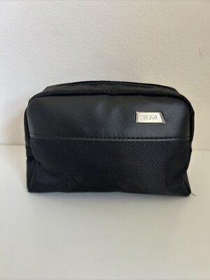 TUMI for Delta Black Zip Travel Case CosmeticToiletry Pouch Bag 6x5x2