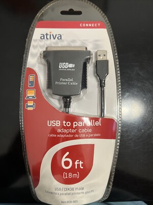 Ativa USB to Parallel Printer Cable 6ft Adapter Cable 828-565 2009