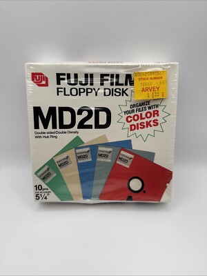 Fuji Film Floppy Disk 5.25'' MD2D Box Of 10 Color - NOS New unopen box sealed