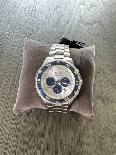 Pre-owned Bulova Marine Star Chronograph Stainless Steel Quartz Men's Watch 98b423