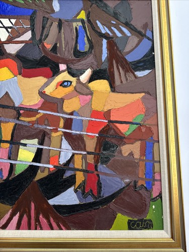 Jo Cain PAINTING ABSTRACT CUBISM WPA ARTIST FAMOUS REGIONALISM FARM MID CENTURY