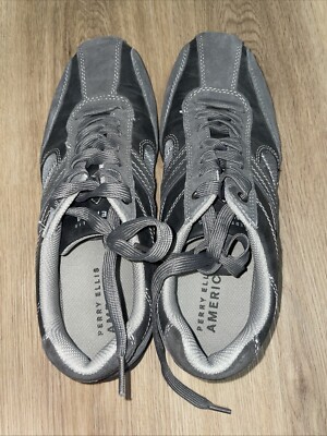 Perry Ellis America Blake Men's Casual Grey Brown Suede Shoes Size 10 1/2