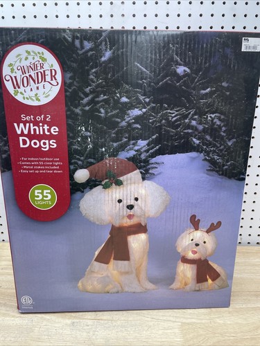 Winter Wonder Lane White Light Up Christmas Dogs Set of 2 NEW