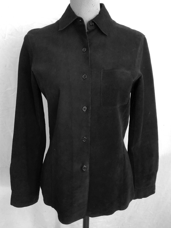 REVUE Leather Suede Shirt Jacket Shacket Black Long Sleeve Size 4