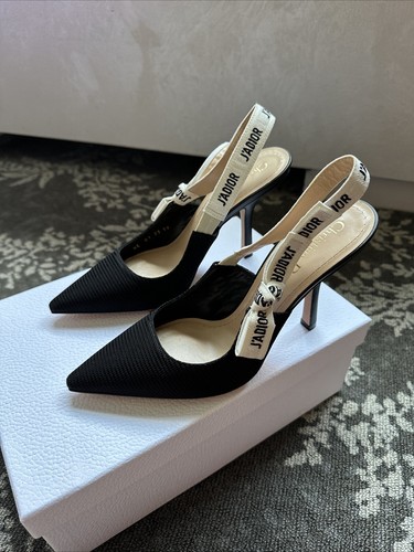 Christian Dior J'ADIOR ハイヒール ブラック　37 1/2 CHRISTIAN DIOR Lurex Ribbon Embroidered J'Adior Slingback