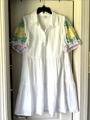 Women s White Crown and Ivy Dress w/Pineapple Sleeves Size 2X
