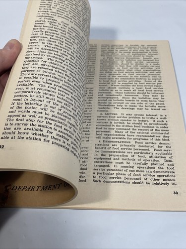 1948 Food Service Supervision Training Book US Army Military Booklet Mess KP