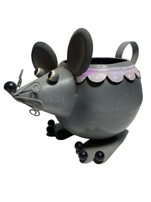 Mouse Garden Watering Can Decorative Rustic Painted Metal