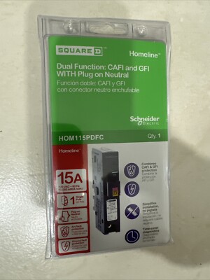 Square D Homeline HOM115PDFC Plug-On Neutral Dual Function Breaker