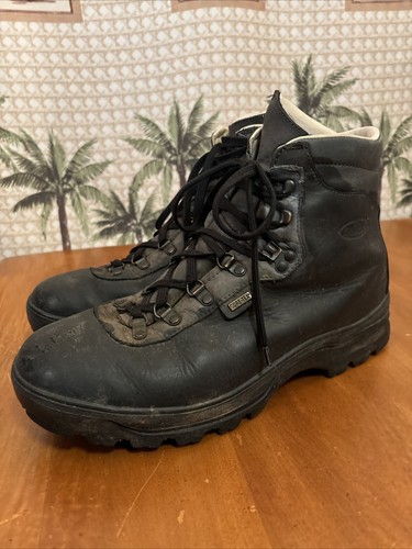 Vtg Raichle Mountaineering Hiking Boots Black Leather Gore