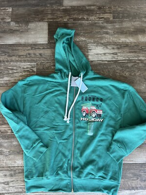 Ford Bronco Holiday Hoodie Size Medium Green Christmas Sweatshirt Zipper Womens