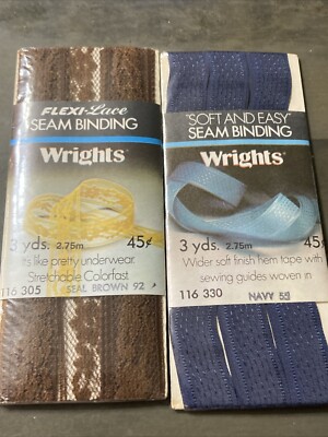 VTG Wrights 1 Flexi-Lace Seam Binding 3yds And 1 Soft And Easy Seam Binding Navy