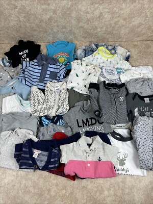 Lot of Infant Boys Clothing Sizes 0 to 9M Mixed Brands Tops & 35 Pieces