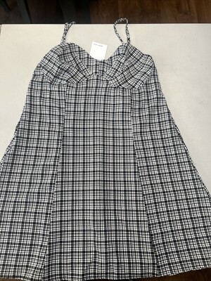 Stitch & Pine Spaghetti Strap Summer Top Plaid Black/white Size L