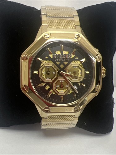 Pre-owned Versace Versus  Palestro 45mm Ip Yellow Bracelet Chronograph Watch Vsp393421.