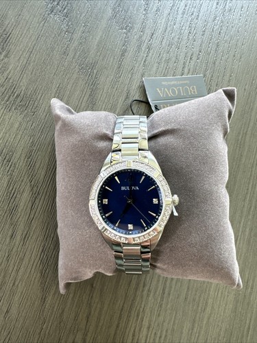Pre-owned Bulova Sutton 96r243 Blue Dial Stainless Steel Women's Watch