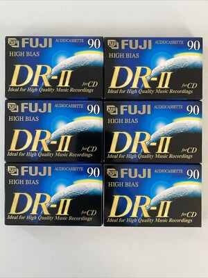 Lot of 6 Fuji DR-II 90 Type II CrO2 Extraslim Blank Cassette Tapes - NEW SEALED
