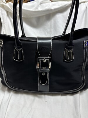 TOD'S Black Canvas + Patent Leather Shoulder Bag