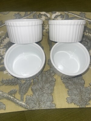 4Pc CRATE & BARREL Ramekins Porcelain small 3.75'' x 2.5'' Vietnam STACKABLE