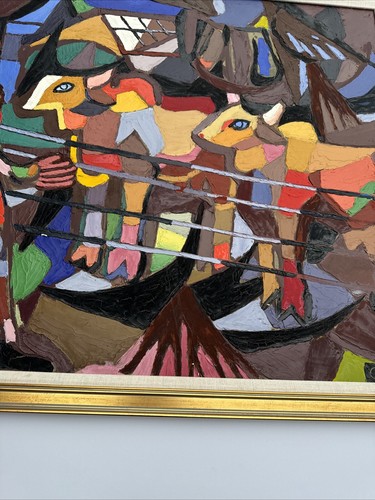 Jo Cain PAINTING ABSTRACT CUBISM WPA ARTIST FAMOUS REGIONALISM FARM MID CENTURY