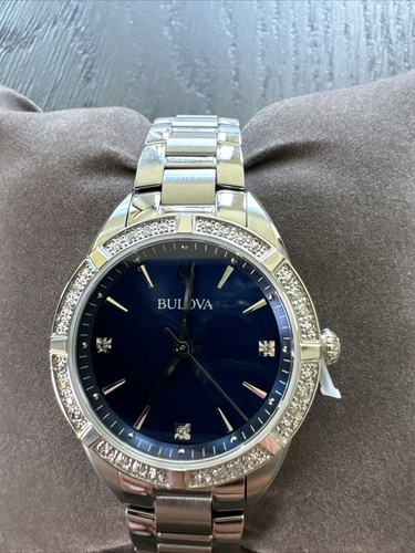 Pre-owned Bulova Sutton 96r243 Blue Dial Stainless Steel Women's Watch