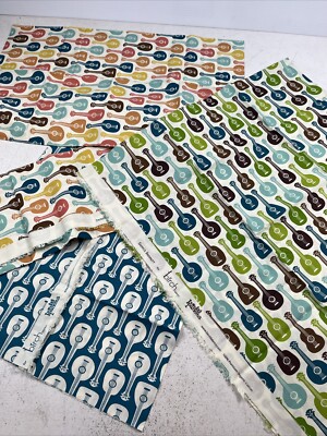 Approx. 2 Yards Of Birch Organic Cotton Fabric. Multicolor Guitars. 22  Wide
