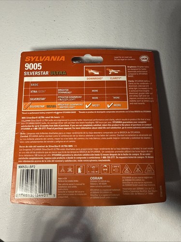 SYLVANIA 9005 SilverStar Ultra High Performance Halogen Headlight Bulb OPEN BOX
