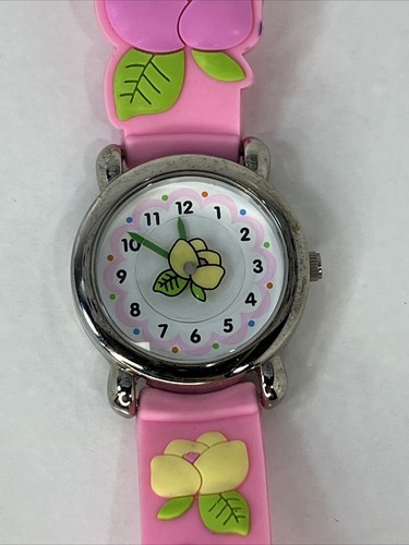Girls Flower Quartz Watch Pink Band Rotating Flower Dial