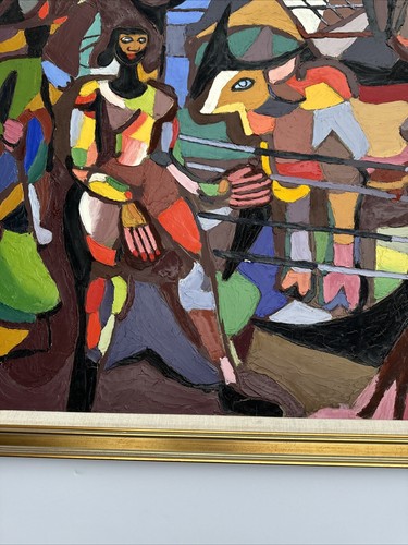 Jo Cain PAINTING ABSTRACT CUBISM WPA ARTIST FAMOUS REGIONALISM FARM MID CENTURY