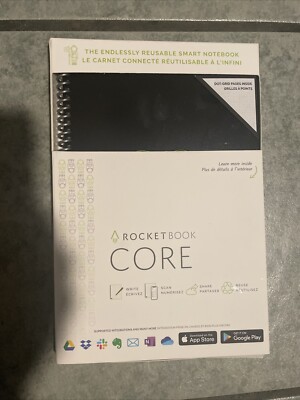 Rocketbook Core Executive Smart Notebook, Spiral-Bound, 36 Pages Dot-Grid, Black