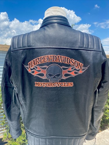 Harley Davidson Men BURNING SKULL Black Leather Jacket XL