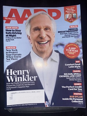 AARP MAGAZINE-HENRY WINKLER COVER + BRAINPOWER + MARTHA STEWART + BOB DYLAN