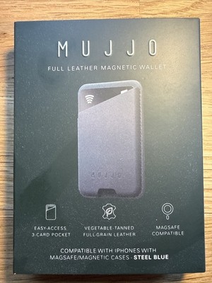 Mujjo Full Leather Magnetic Wallet Case Steel Blue