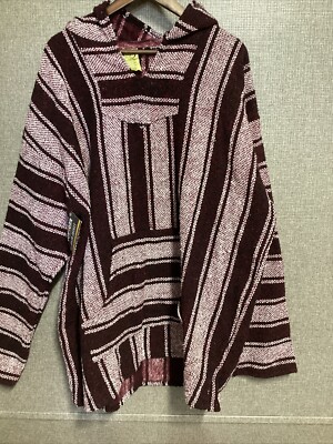 Red FRANK S Textiles Baja Hoodie Mexican Poncho 100 Recycled Fabric XXXL