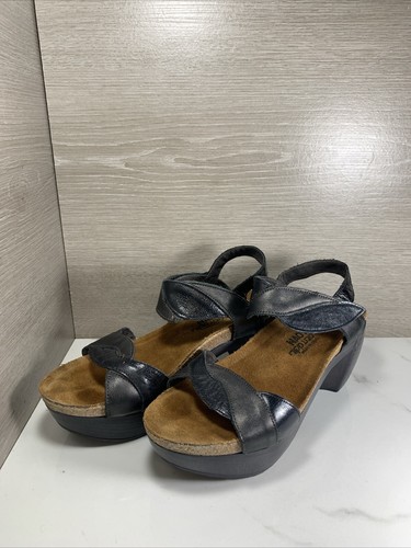 NAOT ストラップ付きサンダル 37 ブラック Naot 37 Black Brown Leather Ankle Strap Platform Sandals 6